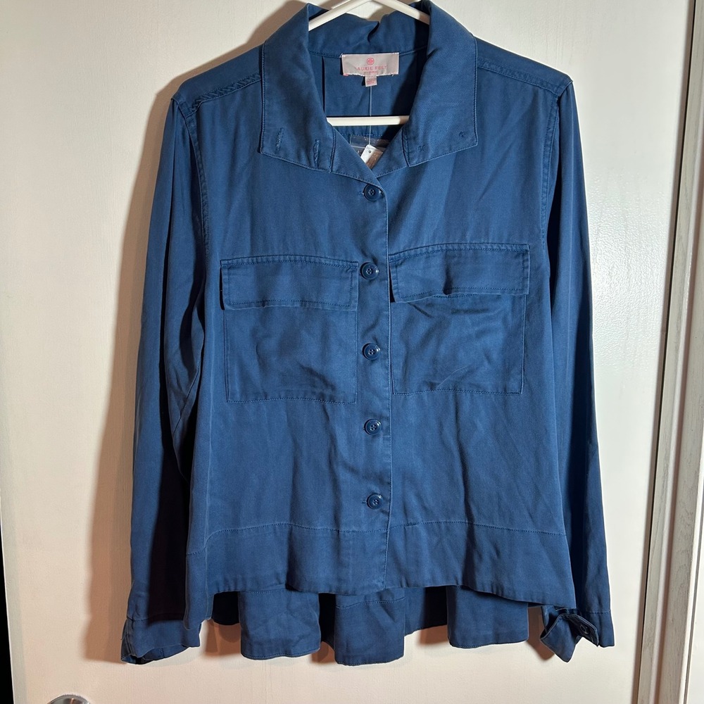 NWT Laurie Felt Los‎ Angeles Blue Tencel Lyocell Utility Shirt Jacket Size 12